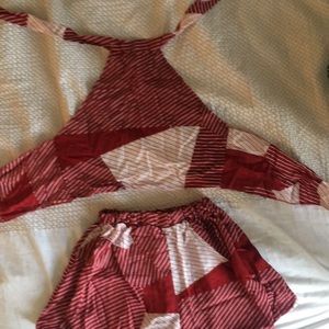 Red two piece outfit, shorts and tank top
